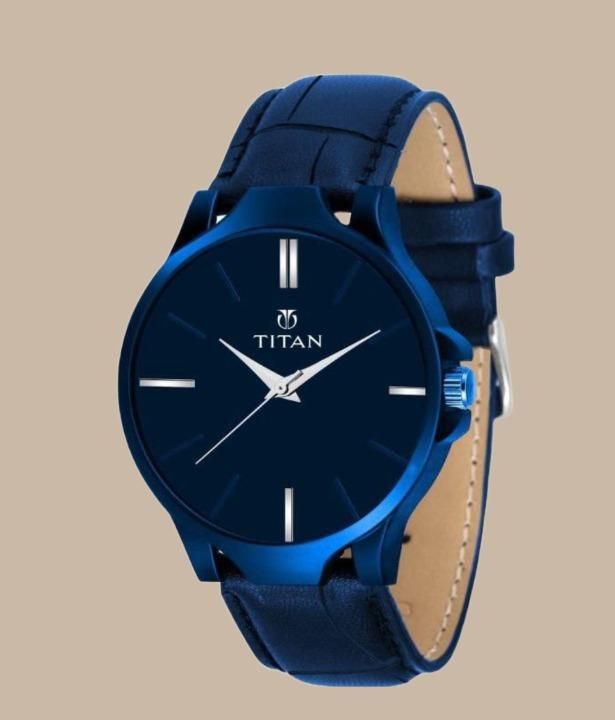 Men’s Analog Leather Watch – Blue Dial