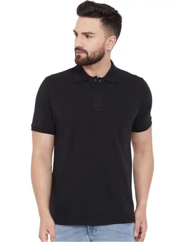 Cotton Blend Polo Neck Solid T-Shirts – Pack of 2 Classic black.