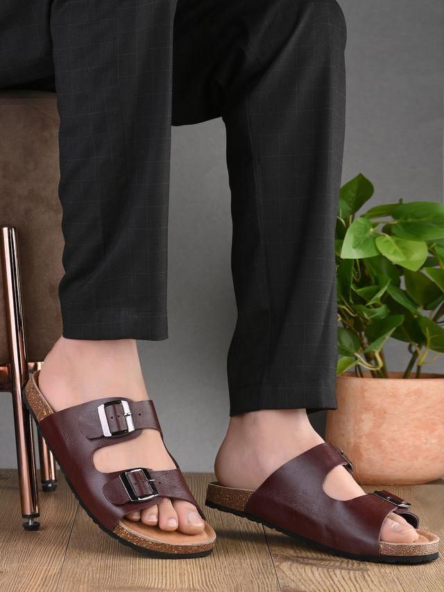 Arizona Cherry Leather Slippers | Maroon |
