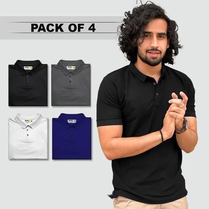 Poly Matte Solid Half Sleeves Polo T-Shirts – Pack of 4